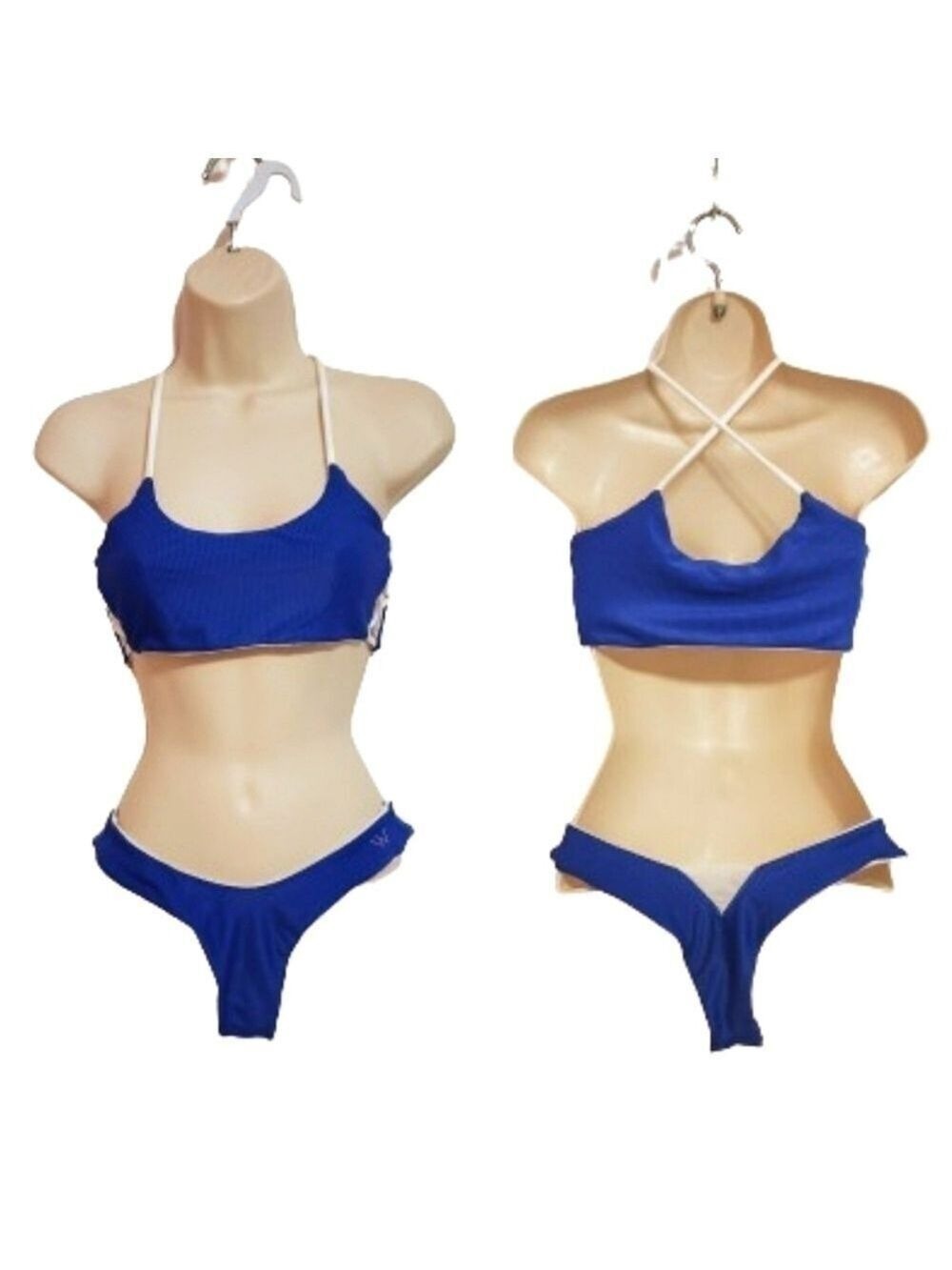 Briavia Blue White Ribbed Criss Cross Bikini Medium